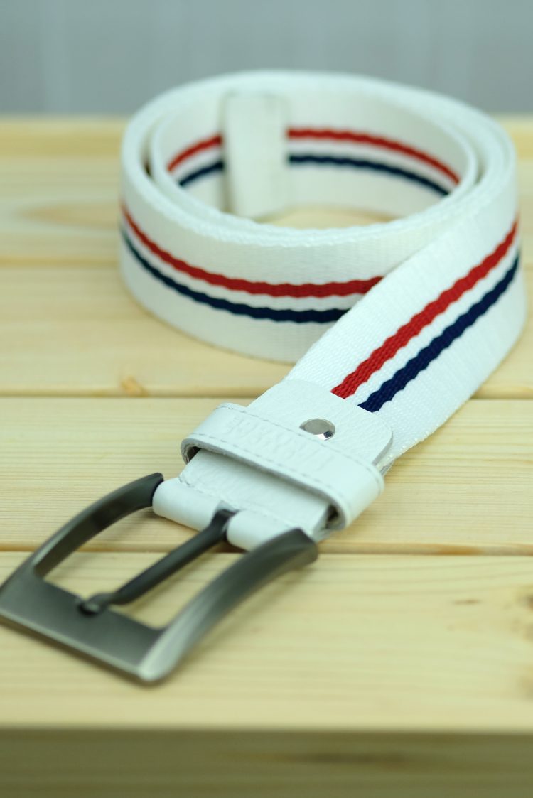 Biały pasek z czerwonym i granatowym dodatkiem - 120 cm (0530-51) zdjęcie 1